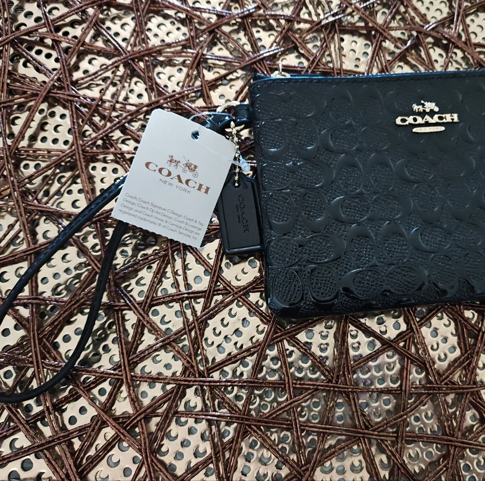 Coach Black Wristlet with Gold Details - Picture 2 of 8